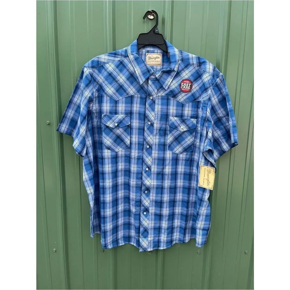 Men’s Wrangler Regular Fit Short Sleeve Western Plaid Shirt Size 3XL